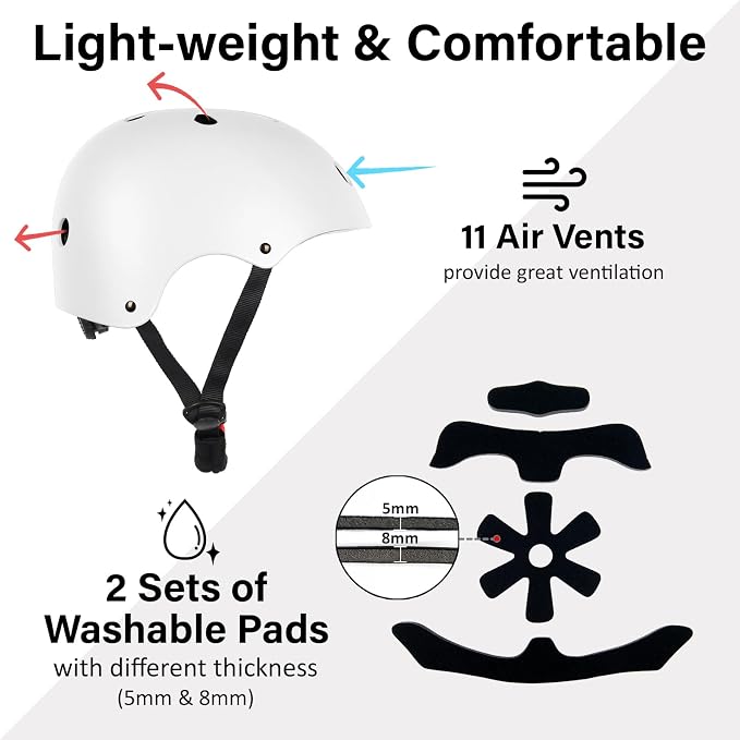 Skateboard Bike Helmet, Lightweight Adjustable, Multi-Sport for Bicycle Skate Scooter, 3 Sizes for Adult Youth & Kids