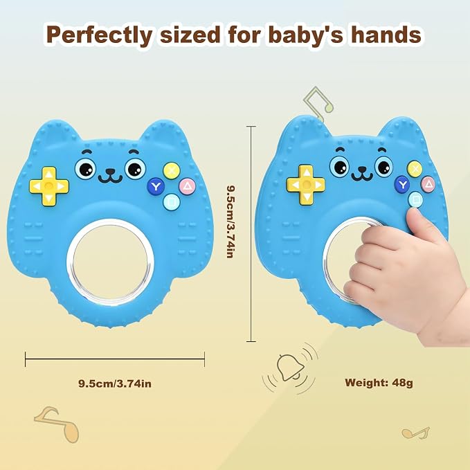 HAILI XMGQ Teething Toys for Baby, Sensory Baby Chew Toy, Rattle Ring Teether Toys for Babies 0-3-6-12 Months, Silicone TV Remote Control Shape for New Baby Gift (Blue)