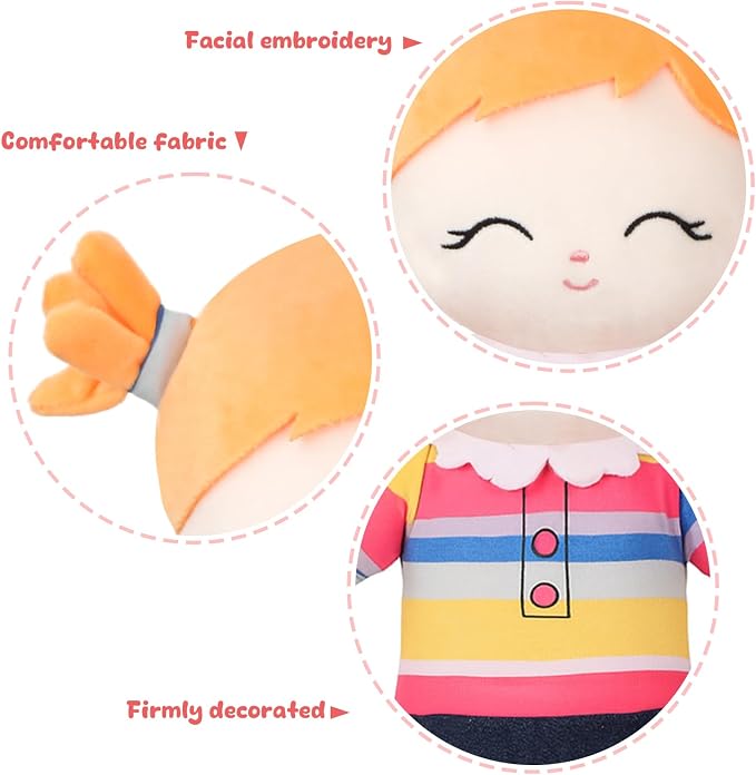 Soft Baby Doll Toys (16'') Baby Rag Doll for Girls Birthday Gift Girl Plush Toys Gift for Toddler Kids (Orange)