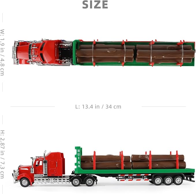 Logging Semi Truck and Trailer Toy, Large 1/50 for Kenworth W900 Diecast Metal Truck Tractor Trailer Transport Series Lumber Gifts for Boys Adult Model Car Collector -Red