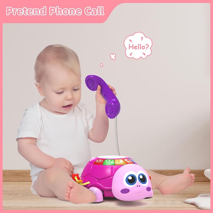 Hanayo Baby Musical Turtle Crawling Girl Toys for 6-18 Months，Infant Early Learning Educational Toy，Baby Girl Gift Essentials for Newborn 7 8 9 11+ Months 1-2 Year Old(Pink)
