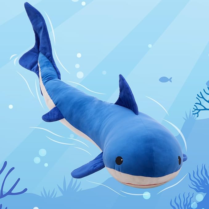 Tezituor 4ft Giant Whale Stuffed Animal, S-Shape Long Stuffed Whale Plush Body Pillow for Boys Girls Sleeping, 47inches Ocean Theme Whale Toy Gift for Christmas Birthday Decoration