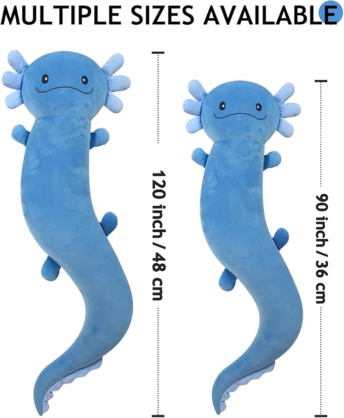 Tianmihou 36 Inch Giant Axolotl Plush Pillow, Big Blue Axolotl Stuffed Animal, Glow in The Dark Salamander Plushie, Soft Large Axolotl Body Pillow, Cute Birthday Gift for Kids Adults