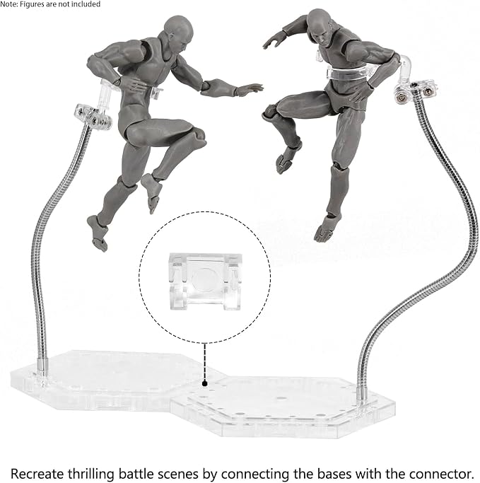 Action Figure Stand with Adjustable Metal Support Arm, Action Figure Display Holder Stand Base Compatible with HG RG SD SHF Gundam 1/144 Toy with Screwdriver (2Pcs Clear)