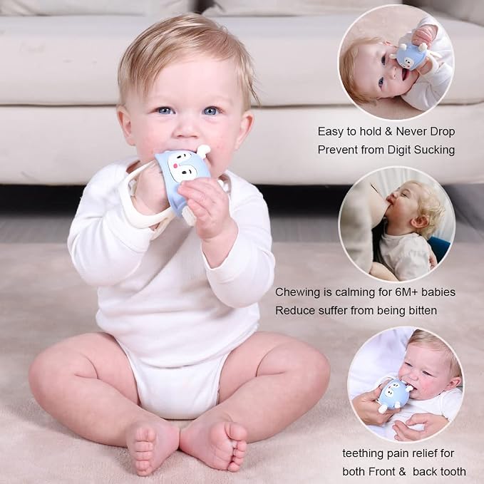 Smily Mia Teething Toys for 0-6Months, Silicone Baby Teethers for 3-6Months, Teething Mitten for 6-12M Baby Teething Relief, Hand Teethers for Infants, Ocean Blue