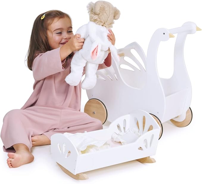 Tender Leaf Toys - Sweet Dreams Dolly Bed - Wooden Baby Doll Rocking Cradle with Bedding and Accessories - Encourages Love and Nurturing Play for Boys and Girls - Age 18m+