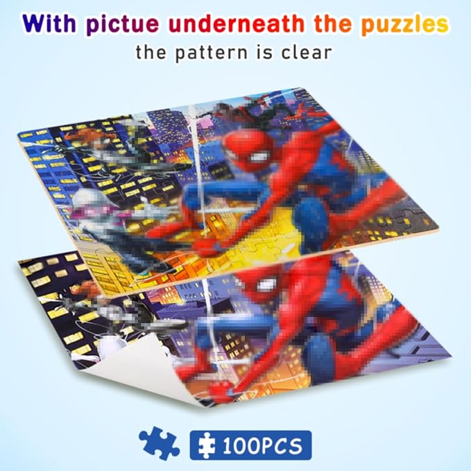 100 Pieces Jigsaw Puzzles for Kids Ages 4-8,Cool Spider Toy Puzzles,Kid Boys Girls Children Learning Educational Puzzless Portable Box Pack Toys