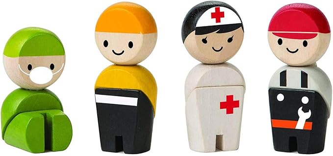PlanToys® Rescue Crew Wooden Montessori Imaginative and Creative Play Set | Language Development, Social Interaction and Early Coordination Activity | Eco Friendly Community Helper Figurine Set