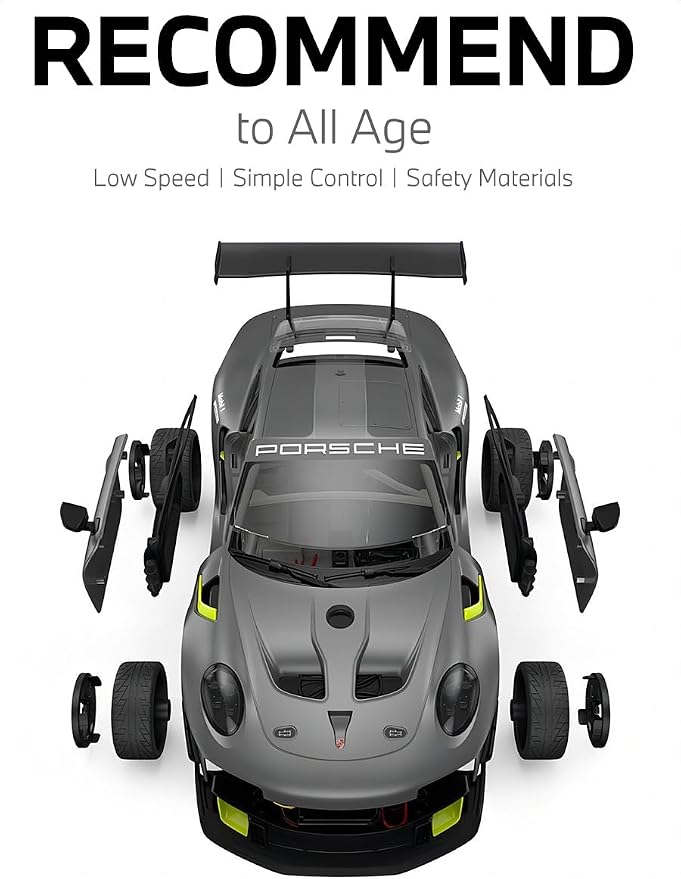 RASTAR Build Your Own RC Car Porsche 911 GT2 RS Clubsport 25 Kit, 99600 | Officially Licensed, Ideal Gift, 76PCs 1/18 RC Model Car Building Kit with Remote, DIY Decals, Openable Doors & Working Light