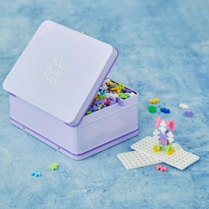 Plus Plus Metal Suitcase - 600 Piece Pastel Mini Interlocking Building Blocks Set, Stem Toys - Airplane Travel Essentials for Kids / Classroom Must Haves Gifts for Boys & Girls