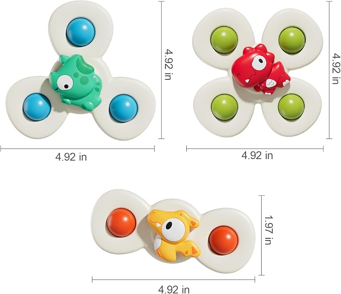 Baby Dinosaur Suction Cup Spinner Travel Toys for Kids Ages 1-3, Fidget Spinner Toys for 1 Year Old Boy Girl 12 Months, Sensory Bath Toy for Toddlers Infants Birthday Gifts