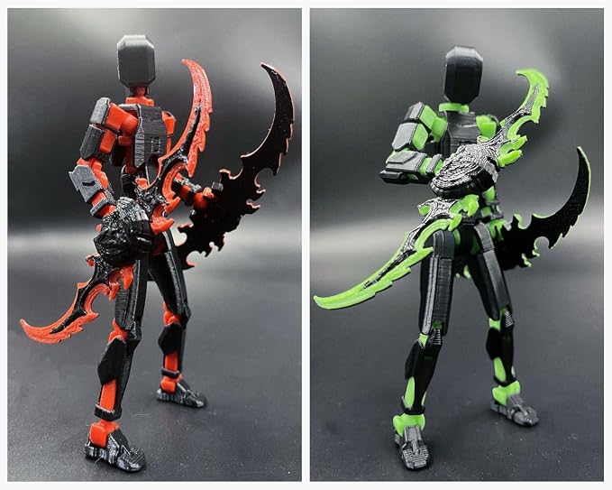 T13 New Action Figure Set (Assembly Completed), 3D Printed Multi-Jointed Movable Titan 13 Dummy Lucky 13 Mobile Robot, Nova 13 Action Figures Desktop Decorations for Game Lovers Toy (Black Red Green）