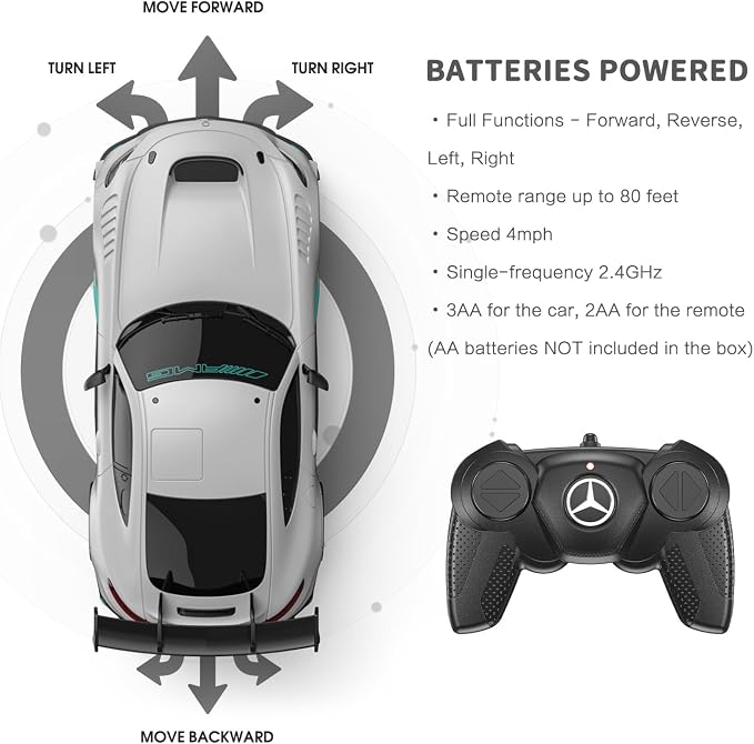 RASTAR 1/24 RC Car Mercedes AMG GT2 Remote Control Car, Mercedes AMG Toy Car for Kids Boys, Silver RC Sports Car