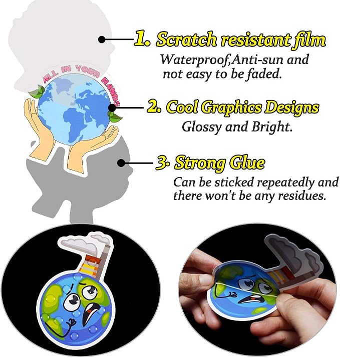 QTL Earth Day Stickers for Kids, Environmental Party Supplies, Waterproof Vinyl Stickers, Earth Day Decorations and Gifts, 50PCS