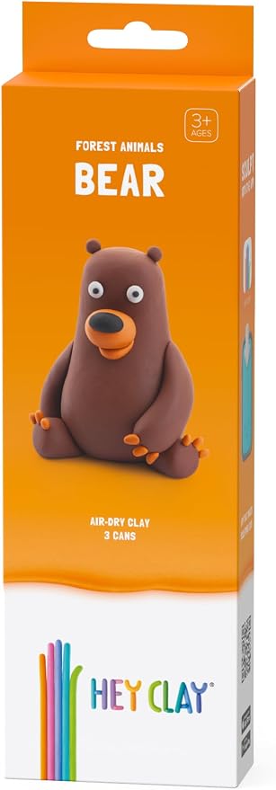 HEY CLAY Forest Animals - Claymate Bear - Air Dry Clay Kit 3 cans and Sculpting Tools with Fun Interactive Instructions App