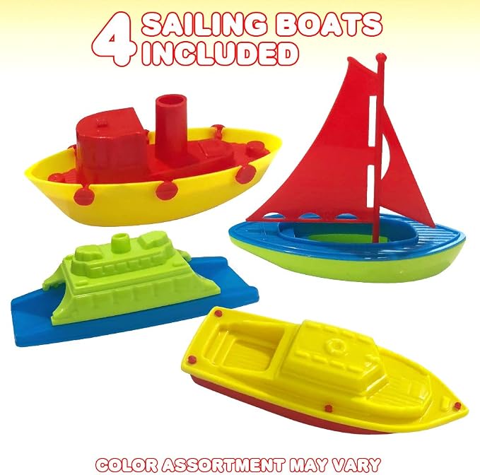 ArtCreativity Toy Boats for Water Play, (4 Pack), Pool Toys for Toddlers 3-5, Floating Toddler Pool Toys, Plastic Sailing Toy Boats for Bathtub, Summer Beach Play, Cute Party Favors for Boys & Girls