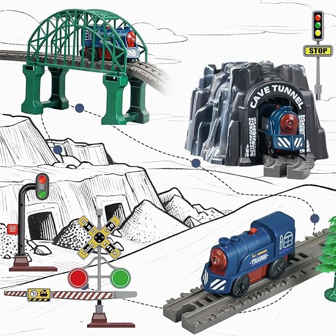 Train Toy Set for Kids Ages 3-8 | 95PCS Magnetic Electric Train Set with Tracks & Light-Up Traffic Light | Battery Powered, Compatible with Thomas, Brio
