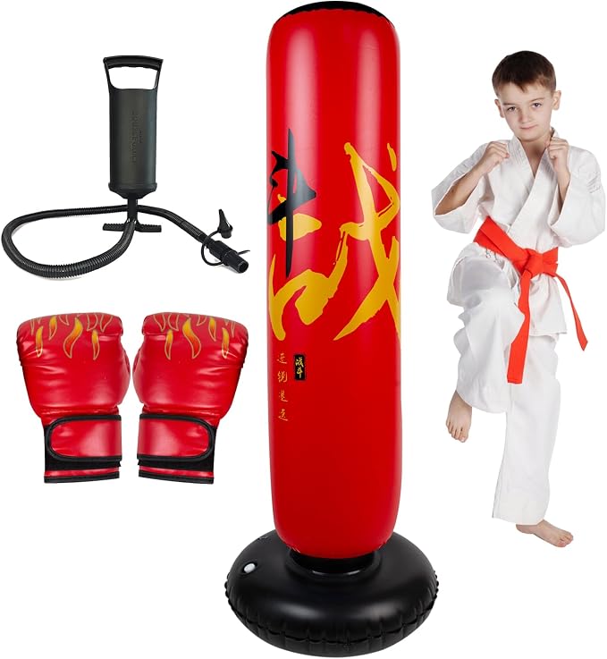 Onirii Kids Inflatable Punching Bag | Large Stable Kids Inflatable Boxing Bag Toy Set with Gloves for Boys & Girls Age 3-12 for Taekwondo,MMA and Practicing Karate