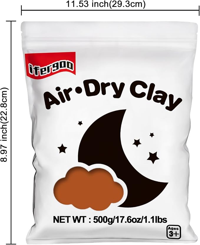 ifergoo Brown Air Dry Clay - Moldable Cosplay, DIY Creative Modeling Clay for School Arts & Craft Project, Fake Bake, Slime Supplies, Super Light Magic Foam Molding Clay, Soft, No-Sticky, 1.1LBS/500G