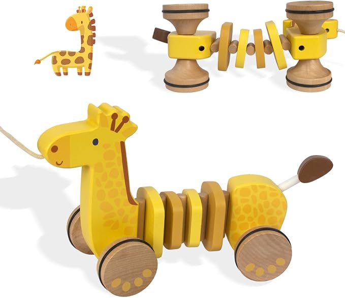 Baby Toys Car,Wooden Pull Along Toddler Toy, Developmental Toy for 1 Year Old Girl Boy Birthday Gift(Giraffe)