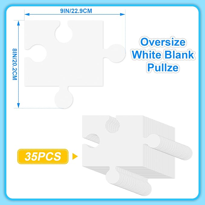 35 Pcs Blank Puzzle Pieces to Draw on, Make Your Own Puzzle Jigsaw, Large White Blank Puzzles Piece Bulks DIY Cardboard Jigsaws for Drawing, Coloring, Classroom & Crafts Project (35, 9 X 8 Inches)