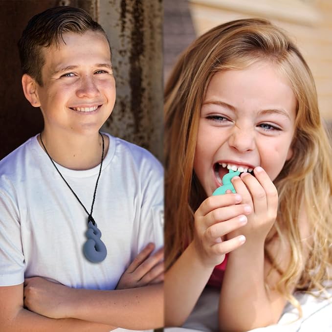 Chew Necklaces for Sensory Kids Boys Girls, 6 Pack Silicone Sensory Chewy Necklace Mouth Fidgets Chewing Necklace for Kids Adults with Autism Anxiety ADHD, BPA Free