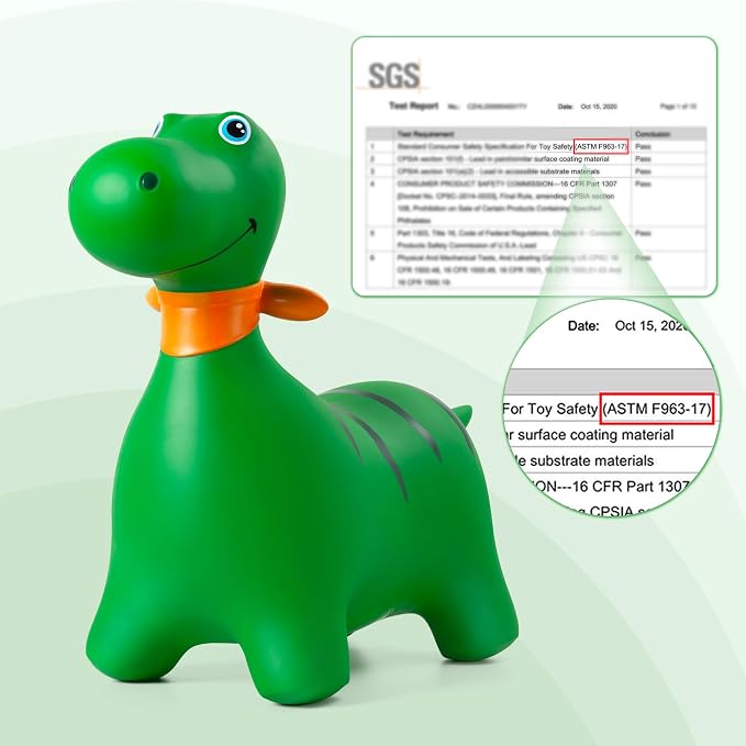 Bouncy Dinosaur Hopper Horse for Toddlers, Bouncy Animals Hopping Jumping Toys, Ride on Toys Indoor Outdoor Inflatable Birthday Gifts for Girls Boys 18 Months 2 3 4 5 6 Year Old, Green