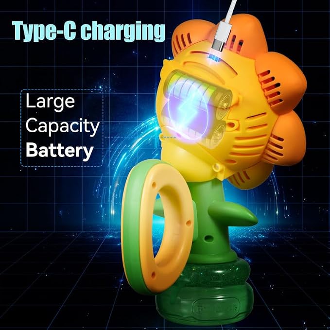 Sunflower Bubble Machine for Kids Automatic Flower Bubble Toy with Colorful Lighting for Toddlers Handheld 20000+Bubbles 3 Modes Fun Swing Dance Bubble Maker Blower Blaster Outdoor Toys Maize