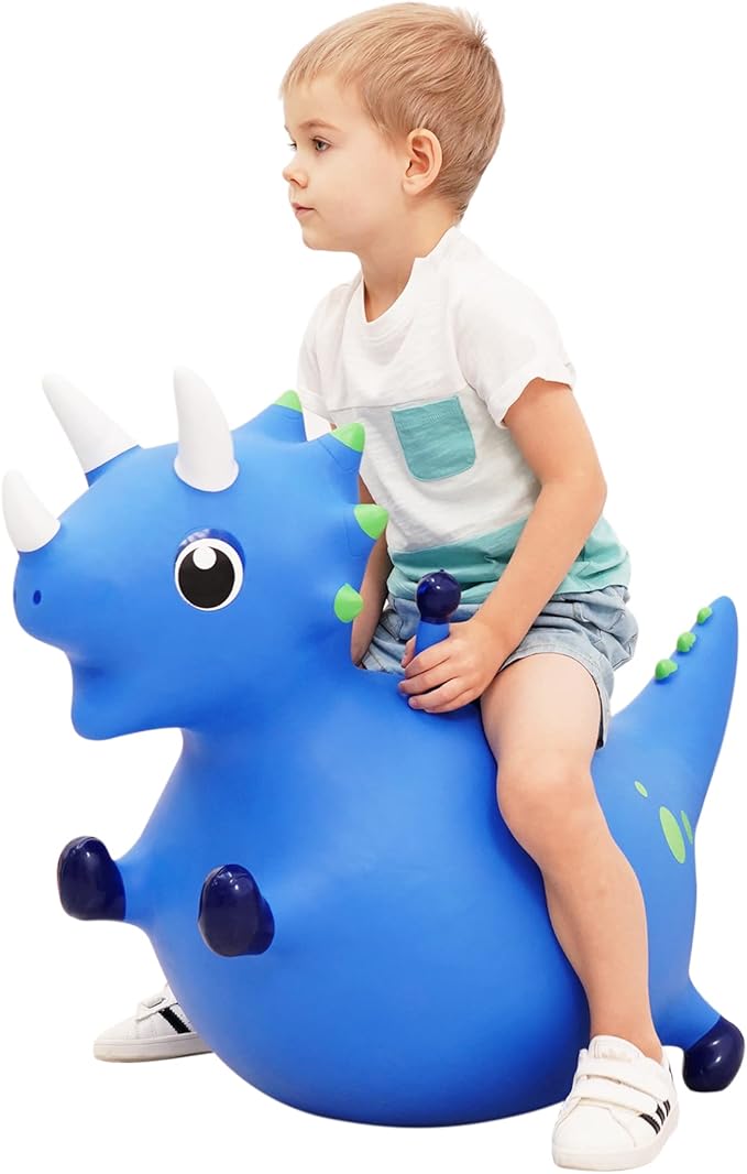 ZOOJOY Bouncy Dinosaur Horse Hopper, Inflatable Dino Bouncing Animal for Toddlers, Indoor Outdoor Ride On Bouncing Toys W/Pump, Hopping Toys Gift for 4 5 6 7 8 Year Old Boy Girl