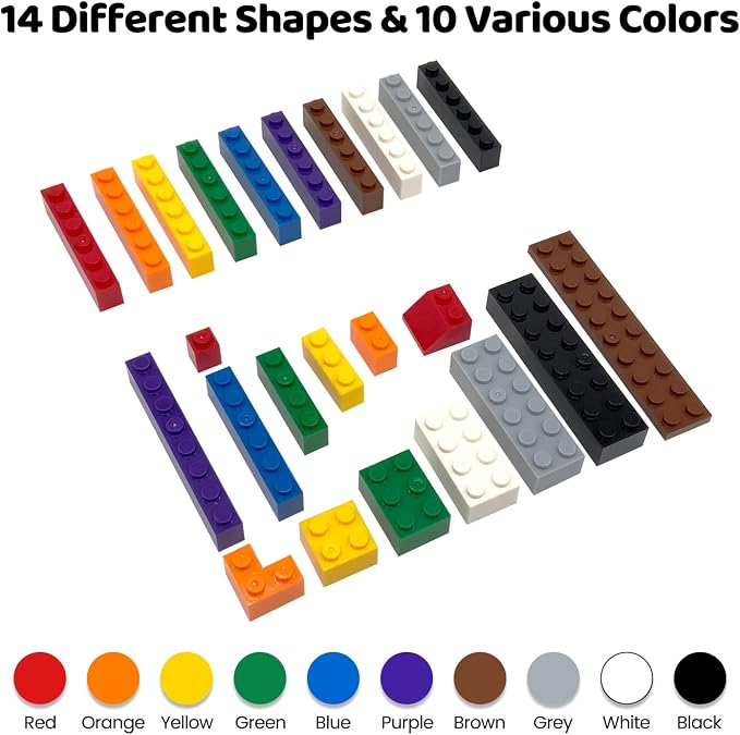 Classic Building Bricks Set, Includes Wheels, Doors, Windows - 14 Shapes Creative Building Blocks, Compatible, Weighs Approx. 3.53 lbs