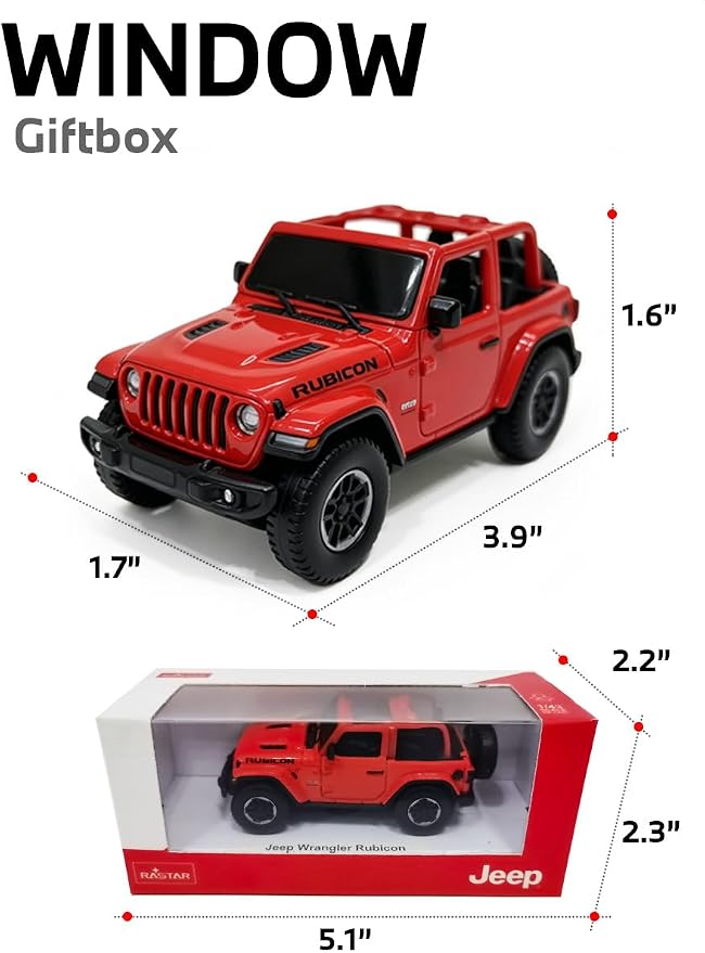 RASTAR 1/43 Diecast Model Car Jeep Wrangler Rubicon, Durable, 59000 | Officially Licensed, Ideal Gift, Zinc Alloy, Smooth Rolling Wheels, Great for Play & Display for Kids & Car Lovers Ages 3+