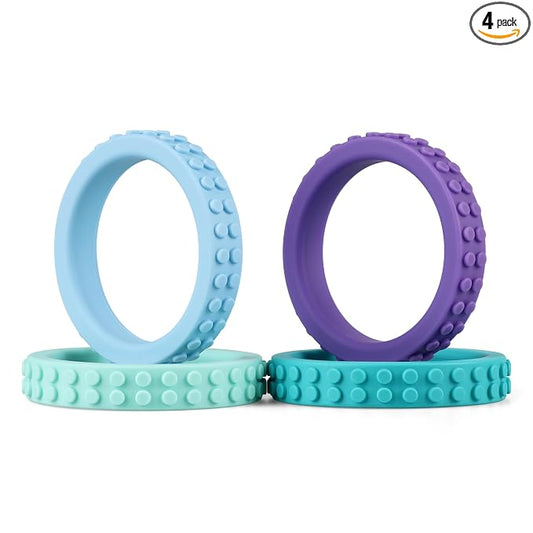 Chew Bracelets for Sensory Kids, Silicone Chew Bracelet, Oral Motor Chewy Teether Bracelet for Chewers with Autism, ADHD, SPD, or Biting Needs, 4 Colors