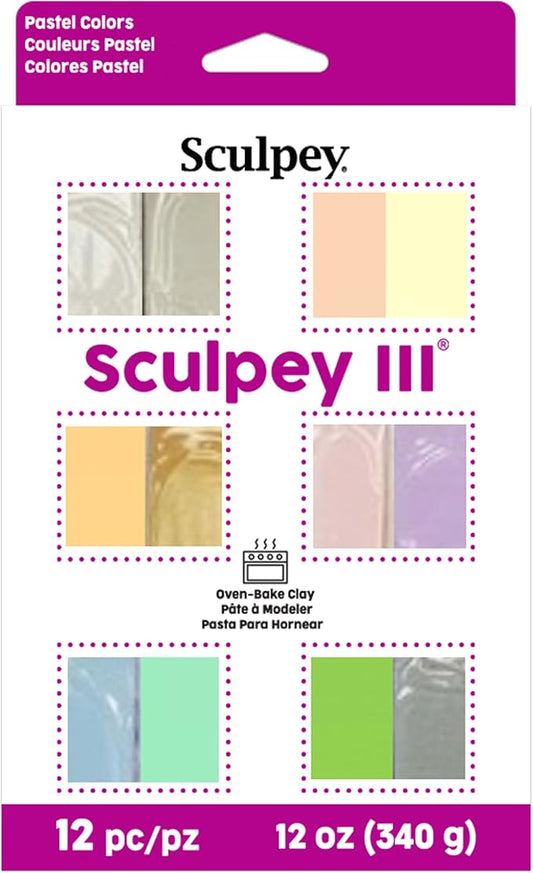 Sculpey III: Multipack: Pearls & Pastels - 12 Color Variety, 1oz Bars, Polymer Oven Bake Clay, Non-Toxic, Jewelry & Craft Projects, DIY Art Supplies