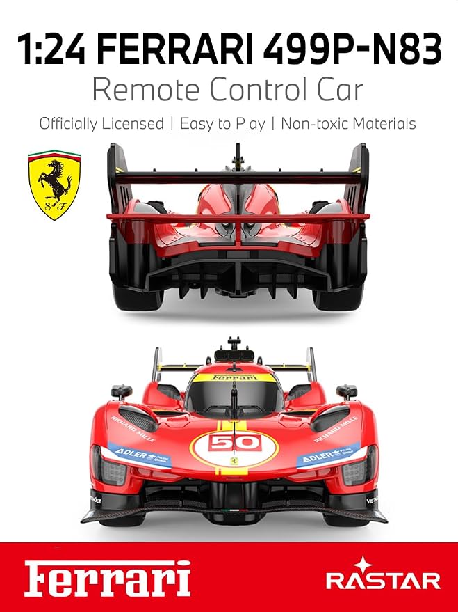 RASTAR 10370 1/24 RC Car Ferrari 499P with Openable Doors & DIY Decals | Officially Licensed, Ideal Gift, 2-Speed Switch, Independent Suspension, Racing Car Model for Play & Display