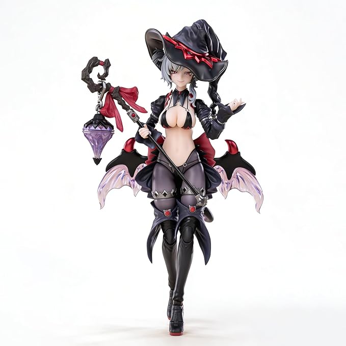 Pipigirl 1/12 Scale Anime Style Action Figures Kits, Black Hair Apprentice Witch, 6.5 in Collectible Action Figures, No Assembly Required