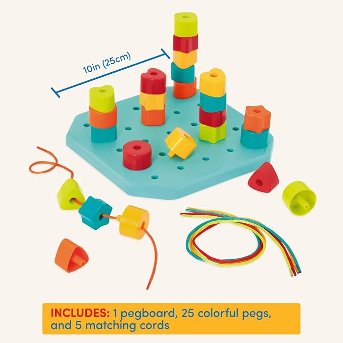 Battat – Toddler Peg Board – Stacking Peg Board Set – Fine Motor Skills Toy – Therapy Toy, 31 Pieces – 2+ Years – Count & Match Pegboard