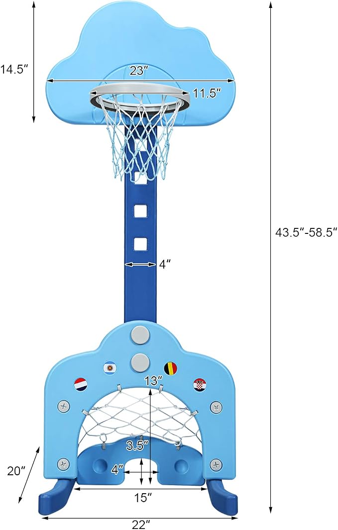 Costzon Kids Basketball Hoop, Toddler Sports Activity Center w/ 5 Adjustable Height Levels, Basketball Soccer Golf Game Set, Indoor Outdoor Basketball Hoop Set Gift for Baby Infant