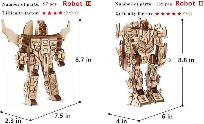 3D Wooden Robot Puzzle,4 Piece Set Wood Crafts DIY Assembly Puzzle,Wooden Robot Model Kits,3D Wood STEM for Adults & Teens Christmas Birthday Gifts,Room Décor