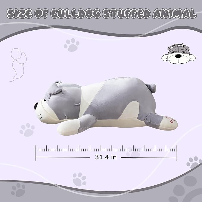 31.4 Inch Large Gray Bulldog Stuffed Animal,Big Stuffed Bulldog Plush Huggable Plush Dog for Cuddling,Jumbo Breed Sleep Companion Doll