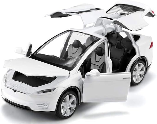 1/32 Model x Metal Die Casting Toy Car for 3 to 12 Year Old Boy Pull Back Car Toy with Sound and Lights (White)