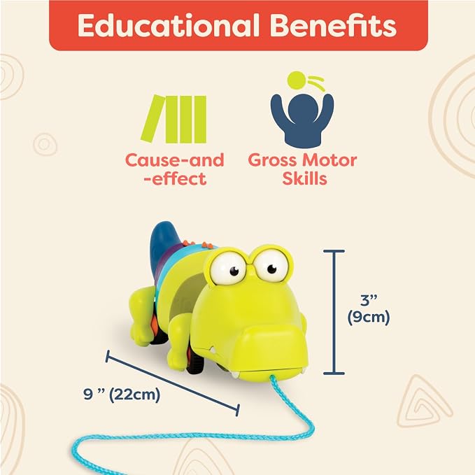 B. toys – Waggle-a-Longs – Pull Along Interactive Toy – Push or Pull Crocodile – Walking Toy with String for Toddlers, Kids, Snappity Scott – 18 Months