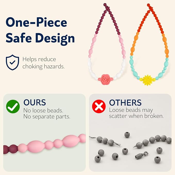 Flower Chew Necklaces for Sensory Kids 2 Pack, One-Piece Silicone Chewelry for Nail Biting Prevention, Sensory Fidget Necklace for Kids & Adult with ADHD & Autism, Classroom Chew Toys for Toddlers