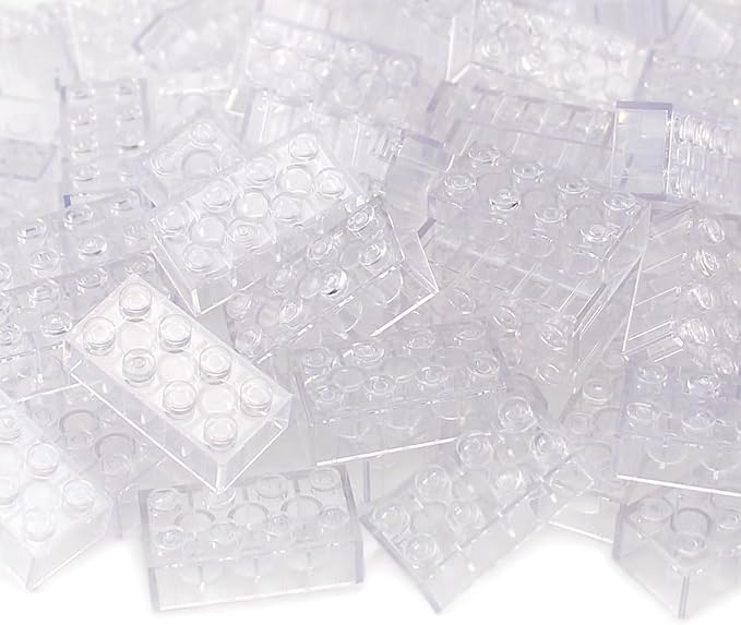 100pcs 2x4 Bricks Transparent Pieces Clear Parts Classic Building Kit Creative Play Set Blocks Toy Basic Accessories Compatible with 3001 Major Brands