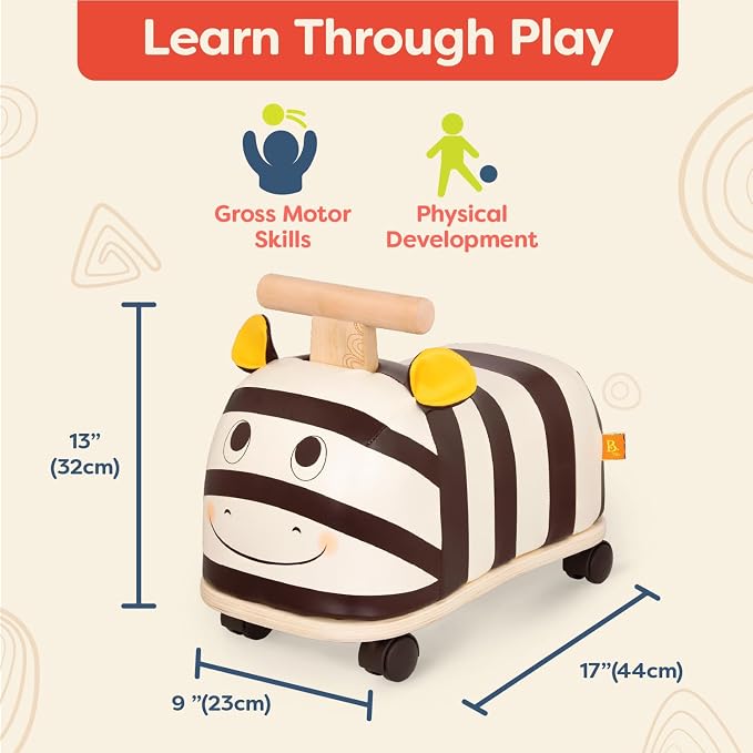 B. toys – Ride-On Zebra – Ride-On Toy for Toddlers – Soft Seat – Wooden Toys – 18+ Months – Zippity Zebra