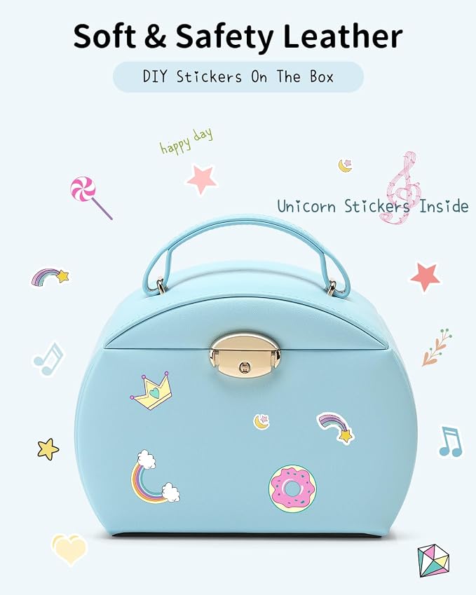 VLANDO Kids Musical Jewelry Box for Girls with Drawer, Music Box with Ballerina and Stickers for Birthday Bedroom Decor, Gifts for Girls Kids Christmas Thanksgiving Gifts 2023 - Blue