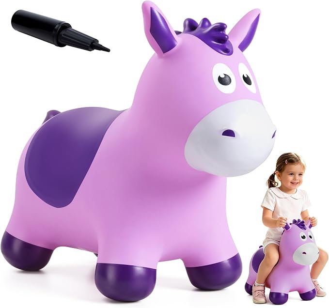 Bouncy Animals Horse for Toddlers, Hopping Toys Jumping Horse Hopper, Ride on Toys Indoor Outdoor Inflatable Birthday Gifts for Boys Girls 18 Months 2 3 4 5 6 Year Old, Purple