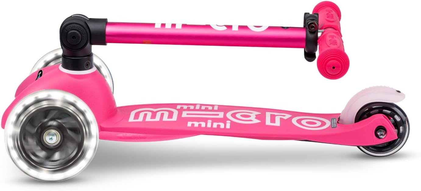 Micro Kickboard | Mini Foldable LED Kids Scooter for Ages 2-5 | Children up to 110 lbs | 3 Wheel Lean-to-Steer Design | Adjustable T Bar | Smooth Ride, Motion-Activated PU LED Wheels | Swiss Design