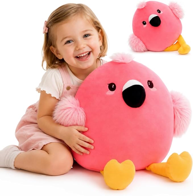 Tezituor Pink Flamingo Stuffed Animal with Heart Feet,Soft Flamingo Plush Toy Pillow with Zipper,17.7 Inch Cute Plushie Gift for Girls Kids Girlfriend,Valentines Day Mothers Day Birthday Christmas