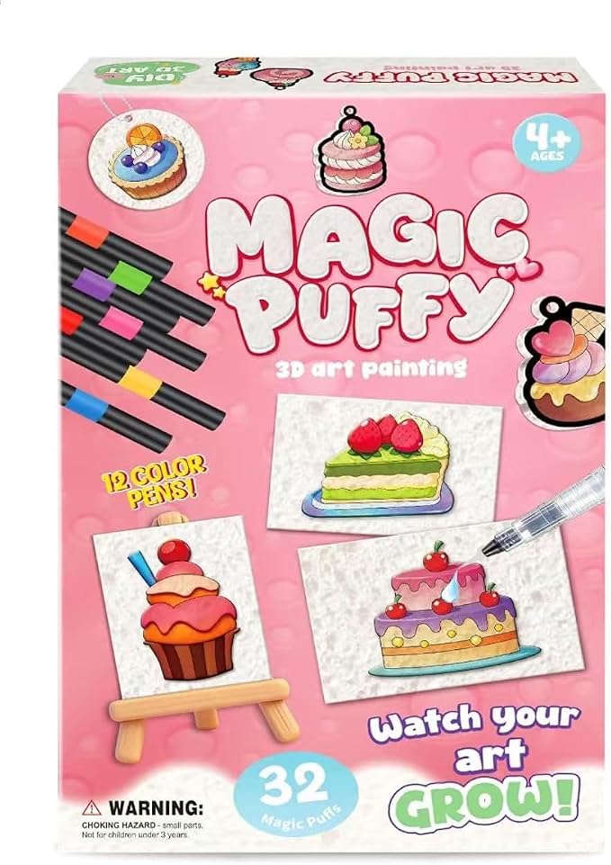 MZYTOZA Magic Foam Texture Painting Kit - 3D Art Craft Magic Puffs Paint Kit, 15 Mess-Free Paint by Number Craft for Kids (Pink)
