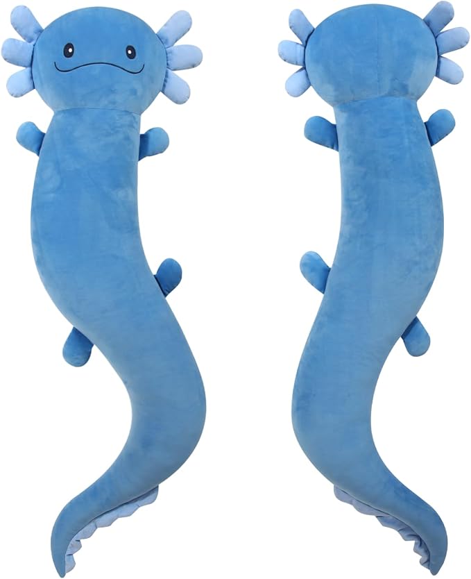 Tianmihou 36 Inch Giant Axolotl Plush Pillow, Big Blue Axolotl Stuffed Animal, Glow in The Dark Salamander Plushie, Soft Large Axolotl Body Pillow, Cute Birthday Gift for Kids Adults